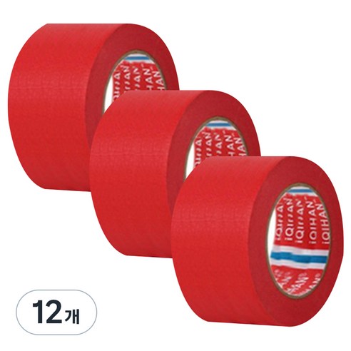iQIHAN 칼라 마스킹 종이테이프 50mm x 15m, 레드, 12개