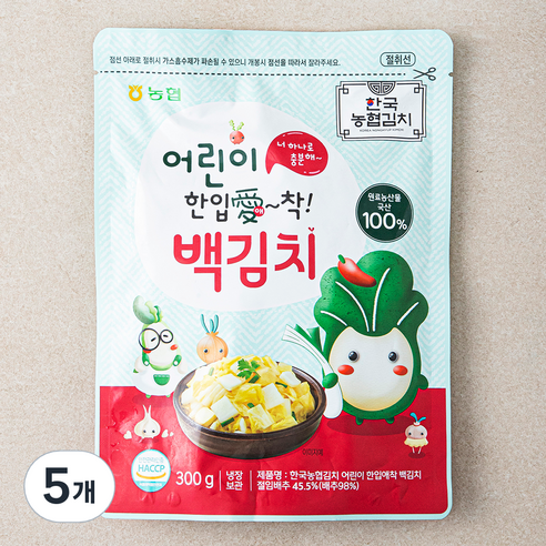 한국농협김치 어린이 한입애착 백김치, 300g, 5개