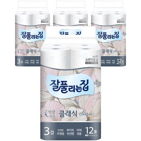 잘풀리는집 클래식 롤화장지 27m, 12개, 4개