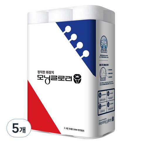 모닝글로리 3겹 정직한 프리미엄 천연펄프 화장지, 5개, 30개입, 30m