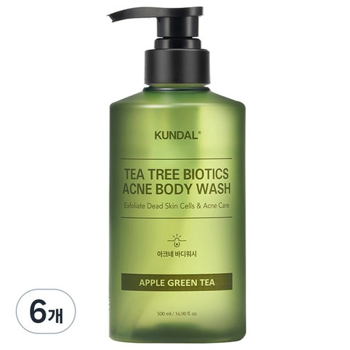 쿤달 등드름 여드름 완화 아크네 바디워시 애플그린티향, 500ml, 6개
