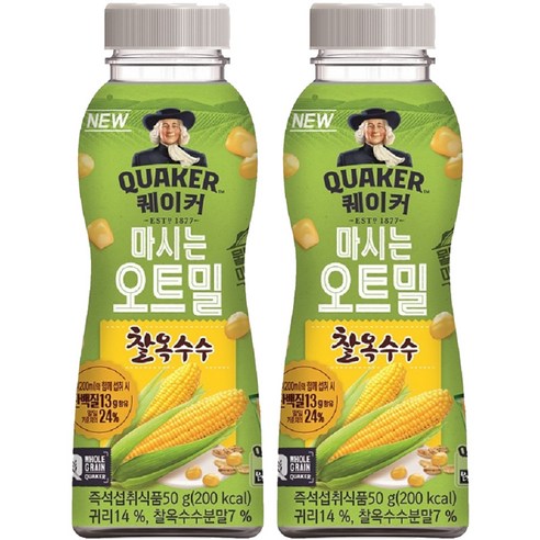 퀘이커 마시는 오트밀 찰옥수수, 50g, 2개