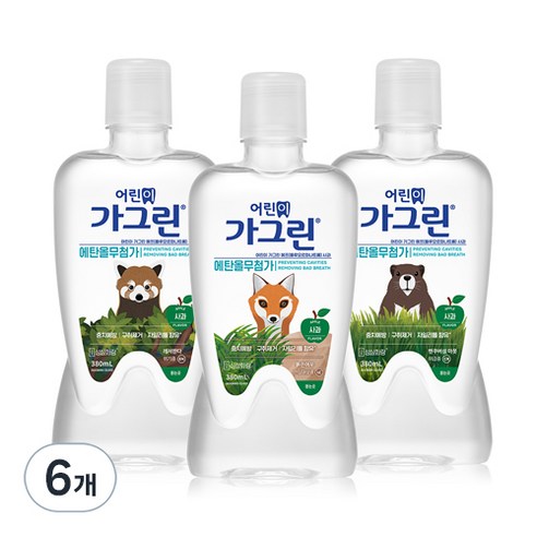 가그린 어린이용 구강청결제 사과향 캐릭터 랜덤발송, 380ml, 6개