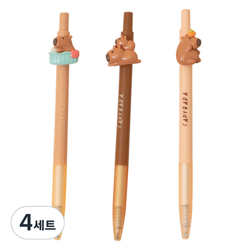 아트조이 카피바라 클릭 젤 잉크펜 3종 세트 0.5mm, 4세트, 샤워 + 두마리 + 귤