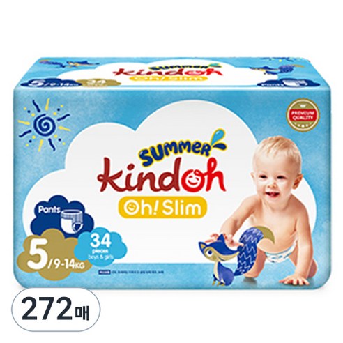 킨도 프리미엄 오 슬림 썸머팬츠 팬티형 기저귀 남여공용, 5단계, 136매