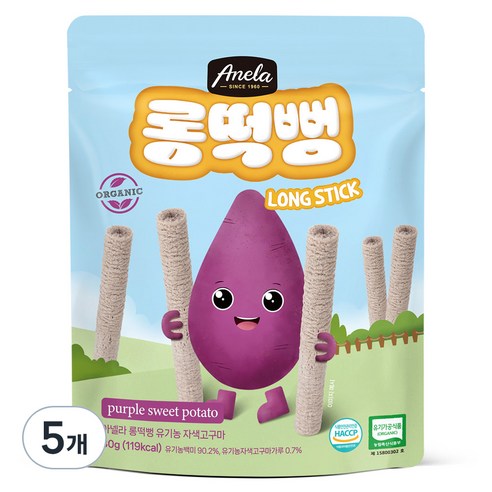 아넬라 유기농 롱떡뻥 자색고구마 롱스틱, 자색고구마맛, 30g, 5개