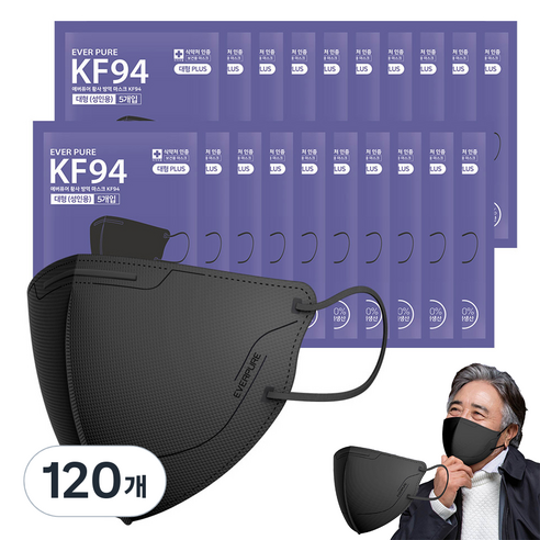 리벤스 에버퓨어 새부리형 황사방역마스크 대형 KF94, 블랙, 120개, 5개입