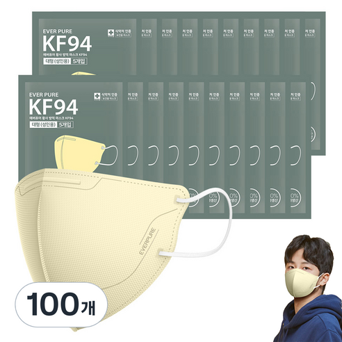 리벤스 에버퓨어 새부리형 황사방역마스크 대형 KF94, 베이지, 100개, 5개입