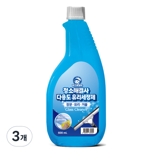 청소해결사 다용도 유리세정제 리필, 600ml, 3개