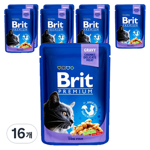 브리트 고양이 프리미엄 주식파우치 대구피쉬, 생선, 100g, 16개