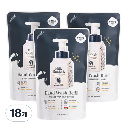 밀크바오밥 패밀리 핸드워시 상큼한오렌지껍질향 리필, 250ml, 18개