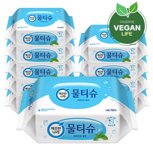 깨끗한나라 페퍼민트 블루 물티슈 리필형, 99g, 70매, 1개
화장지/물티슈 깨끗한나라 페퍼민트 블루 물티슈 리필형, 99g, 70매, 1개
화장지/물티슈