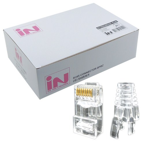 인네트워크 랜케이블 제작용 플러그 + 부트 세트 IN-TR50U6PASS, 100세트, 투명, 41mm
