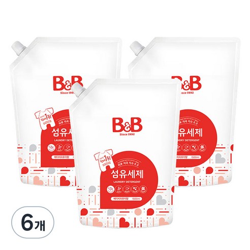 비앤비 섬유세제 베이비파우더향 리필, 6개, 1500ml