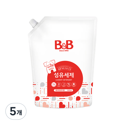 비앤비 섬유 유아세제 베이비파우더향, 1.5L, 5개