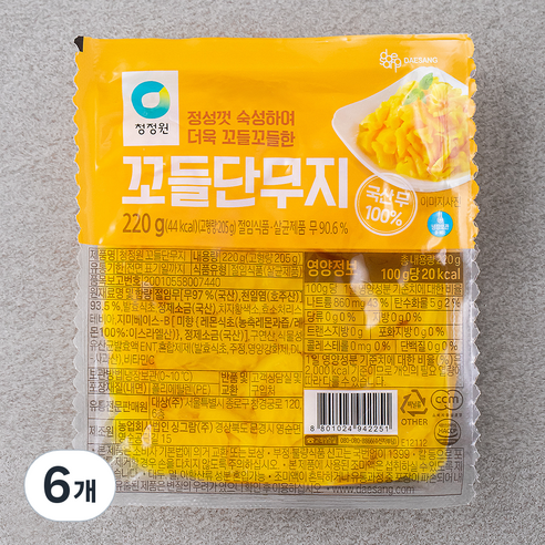 청정원 꼬들단무지, 220g, 6개