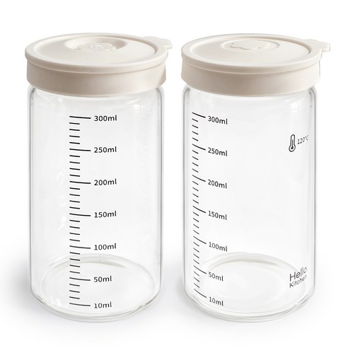 헬로키친 내열유리 실리콘캡 눈금 유리병, 2개, 300ml