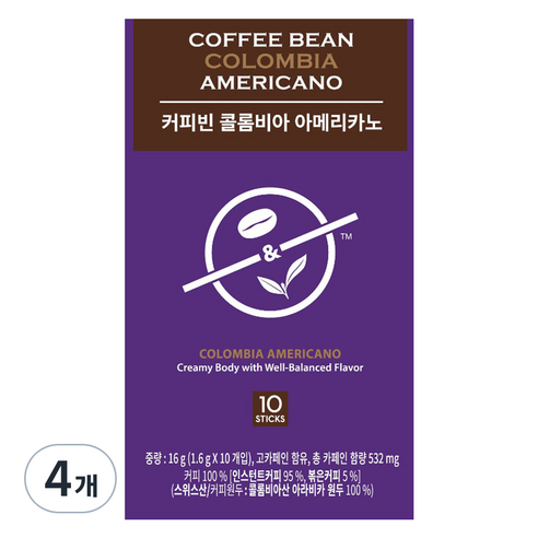 커피빈 콜롬비아 아메리카노 스틱커피, 1.6g, 10개입, 4개