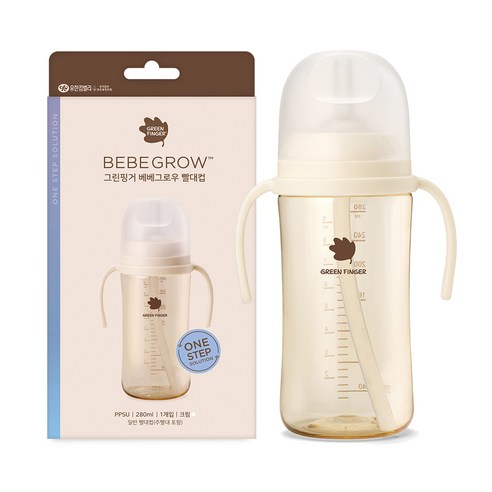 그린핑거 베베그로우 PPSU 빨대컵 280ml, 크림, 2개