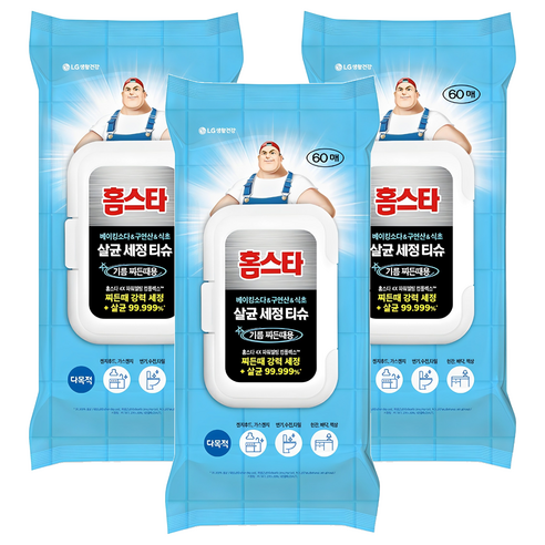 홈스타 다목적 살균세정티슈 기름찌든때 60p, 3개