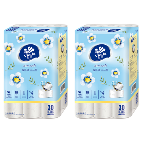빈다 울트라소프트 천연펄프 3겹 롤화장지, 30m, 30개입, 2개