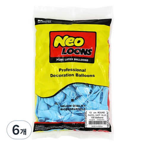 네오텍스 네오룬즈 파스텔 매트 라운드 풍선 13cm 100p, 매트 블루, 6개
