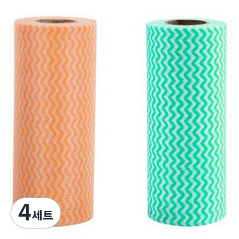 롤타입 간편 수세미 2종 세트, 4세트, 오렌지, 그린