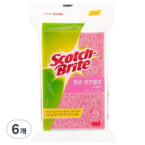 3M 스카치브라이트 항균 천연펄프 수세미, 2개입, 6개