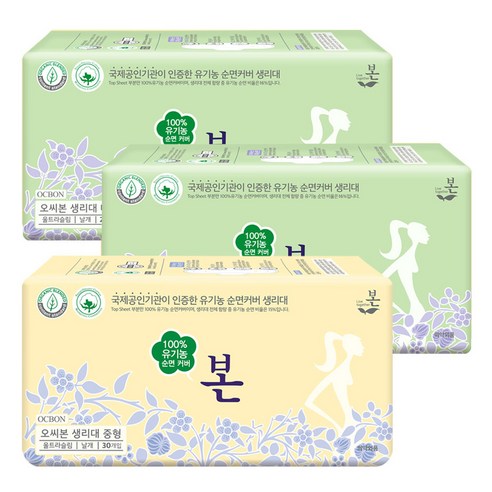 유기농본 오씨본 울트라슬림 생리대 날개형 대형 28p x 2팩 + 중형 30p, 1세트