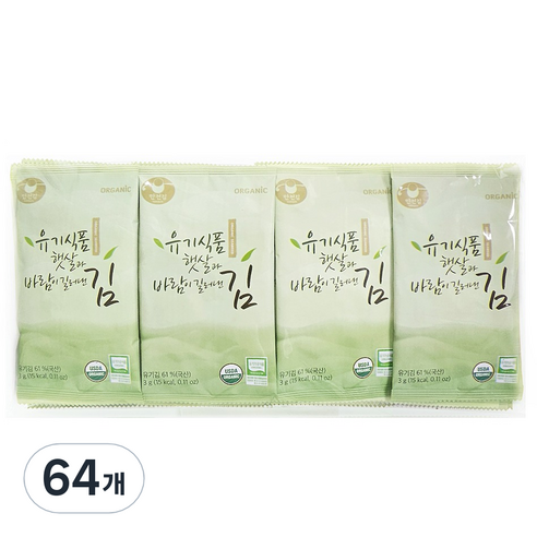 만전김 유기식품 햇살과 바람이 길러낸 조미김, 3g, 64개