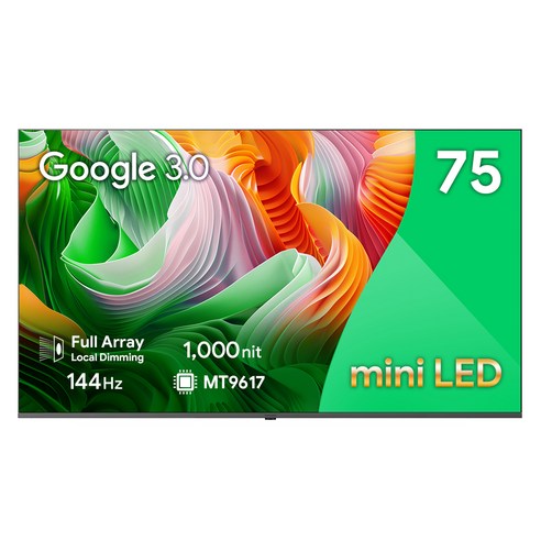 더함 4K UHD QLED 스마트 144Hz 로컬디밍 돌비 AI 구글3 게이밍 TV, UA751MINILED SMART CINEMA144 24C1, 방문설치, 벽걸이형, 191cm(75인치)