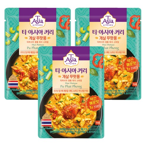 티아시아키친 게살 푸팟퐁 커리 전자레인지용, 170g, 3개