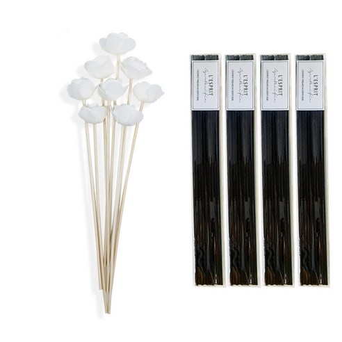 레스쁘리 A-b40 미니로즈 조화 8p + 디퓨저 스틱 40p, 조화 (화이트), 스틱 (블랙), 1세트