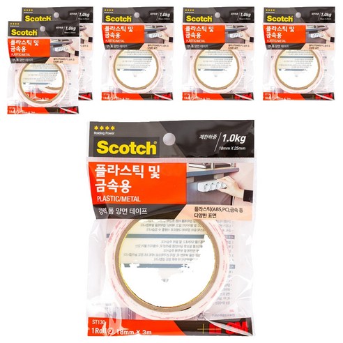 3M 스카치 플라스틱 금속용 폼 양면테이프 18mm x 3m, 6개