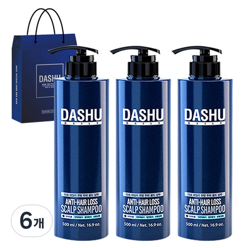 다슈 데일리 한방 두피 골드 탈모증상 완화샴푸 시트러스향 헤어 선물세트 + 쇼핑백, 500ml, 6개