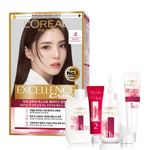 로레알파리 엑셀랑스 크림 염색제, 4 자연스러운 갈색, 1개