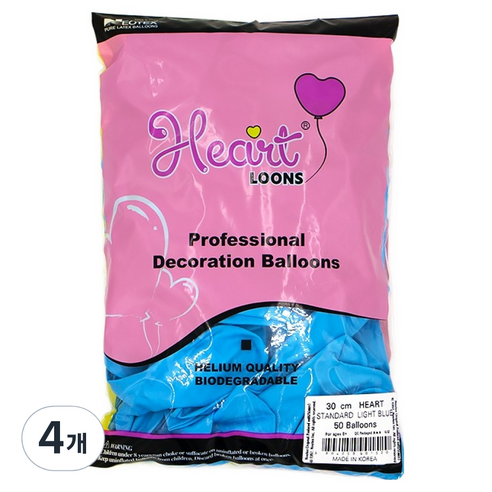 네오텍스 하트풍선 30cm 50p, 스탠다드 라이트블루, 4개