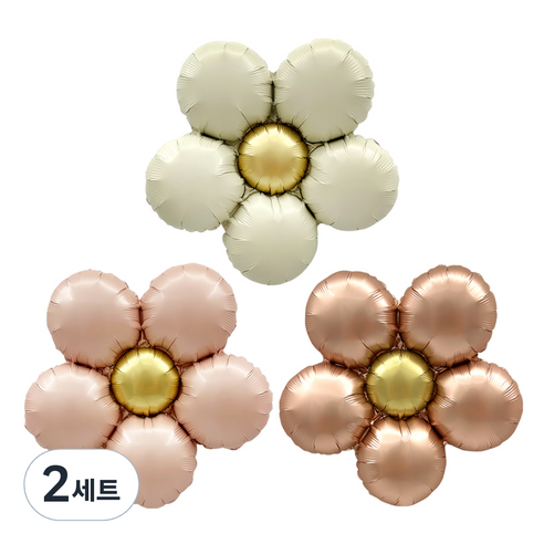 조이파티 플라워 은박풍선 3종 x 3p 세트, 크림, 핑크, 로즈골드, 2세트