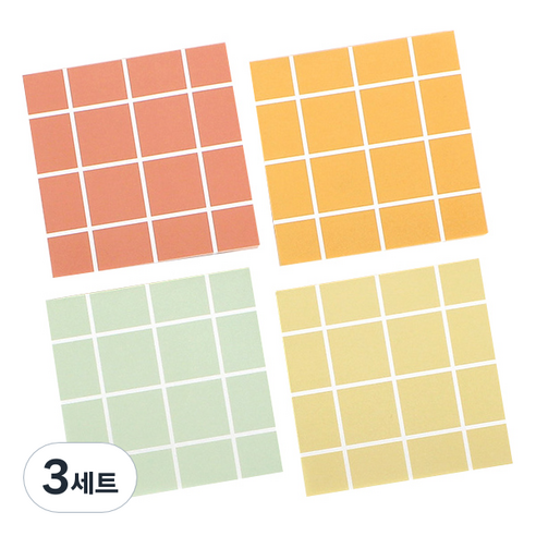 톡톡팬시 떡메모지 네모체크 4종세트, lightsalmon, orange, lightgreen, mint, 3세트
