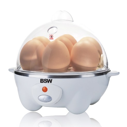 간편한 동작 버튼과 안전한 사용, 스테인리스 열판과 투명한 뚜껑으로 다양한 계란 삶기 및 찜 요리 가능, 세척 가능하고 크기조절이 가능한 BSW 계란 찜기