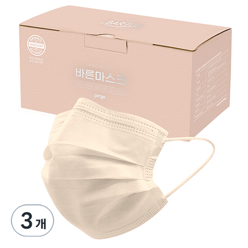 고르고 바른 마스크 대형 성인용, 50매입, 3개, 뉴트럴베이지
