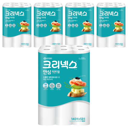 크리넥스 안심 천연펄프 키친타월, 140매, 60개