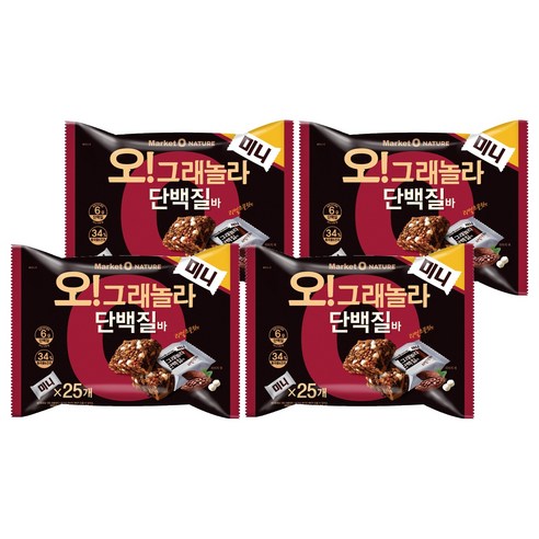 오리온 오 그래놀라 단백질바 미니 25p, 312g, 4개