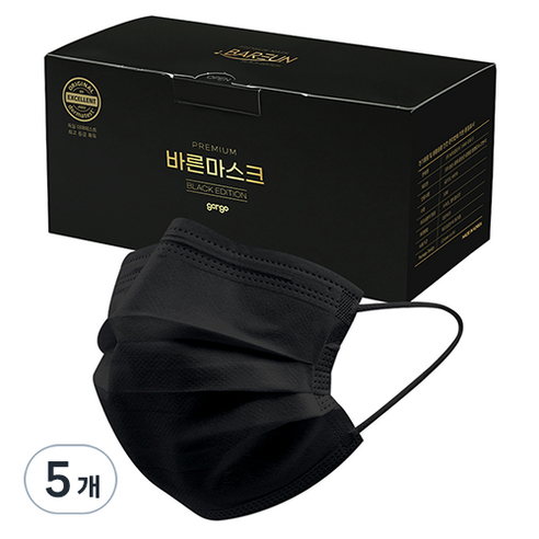 고르고 바른 일회용 마스크 중형, 50개입, 5개, 블랙