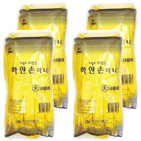 하얀손 국내산 미니 고무장갑, 옐로우, 대(L), 40개