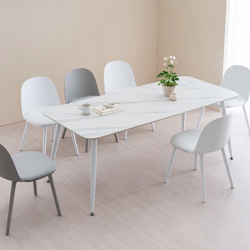 웰퍼니쳐 플레 포세린 세라믹 식탁 1800 + 의자 6P 방문설치, 식탁(화이트), 의자(화이트,그레이)