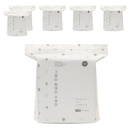 디어커스 원데이 수세미 엠보싱, 그레이, 100개입, 6개
