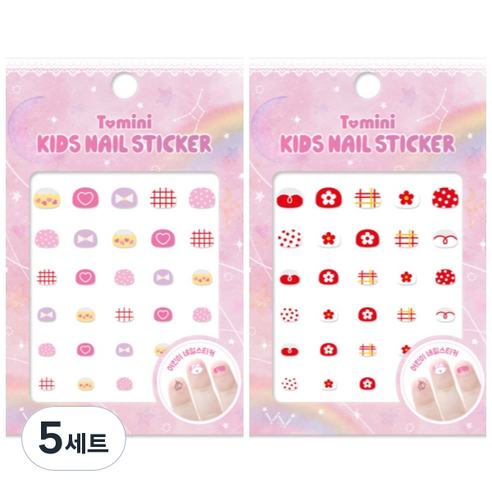 투미니 키즈 네일 스티커 2종 세트, T013, T014, 5세트