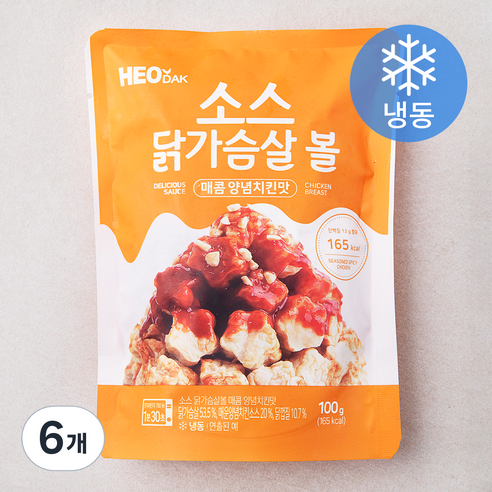 허닭 소스 닭가슴살볼 매콤 양념치킨맛 (냉동), 100g, 6개