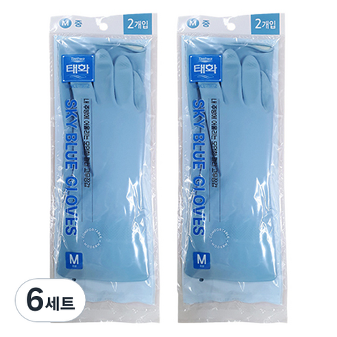태화 컬러 고무장갑 양손착용 세트, 스카이블루, 중(M), 6세트